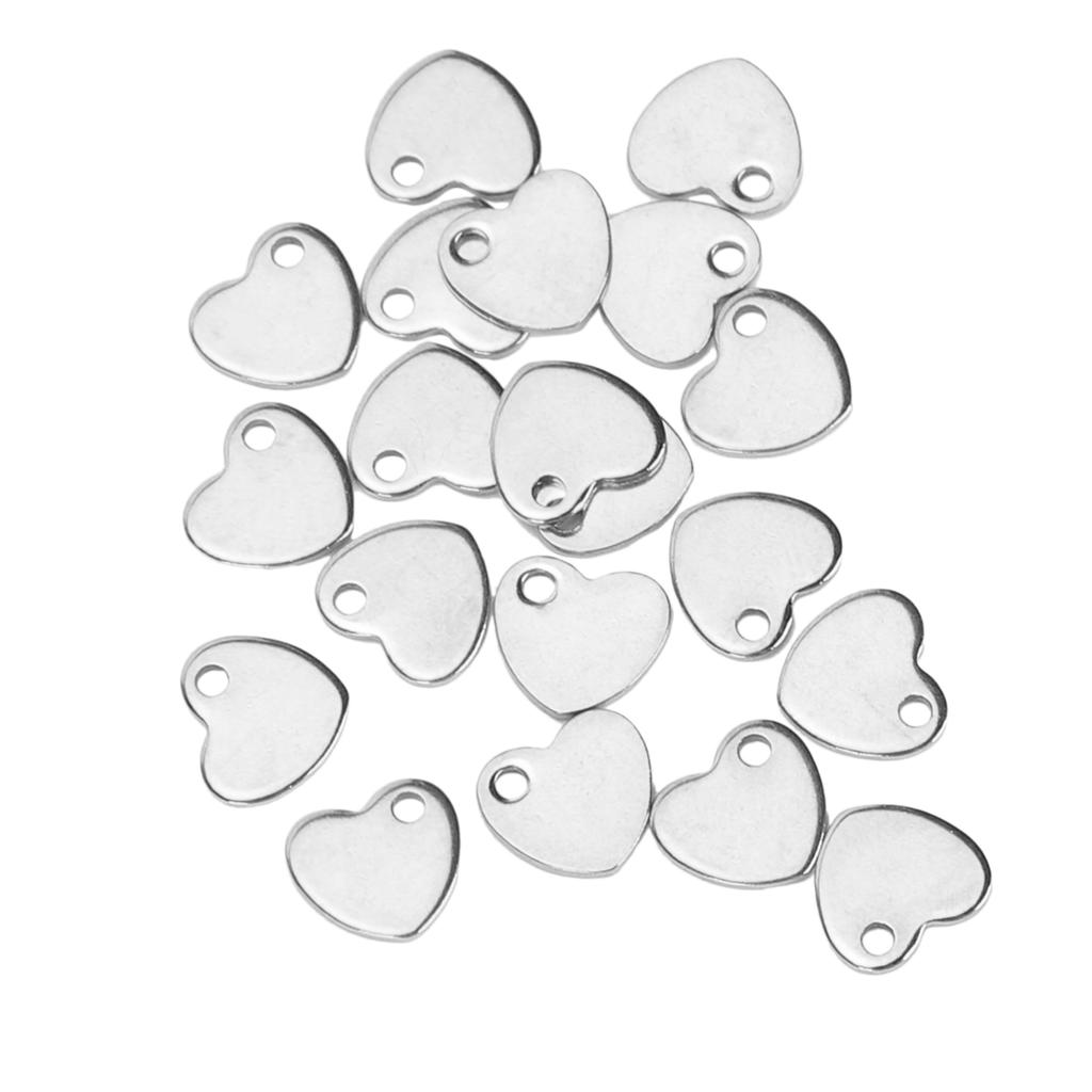 20pcs DIY Heart Shaped Pendant Stainless Steel Pendant with Hole Jewelry Making Accessory(Steel Color 6.5 x 7mm)
