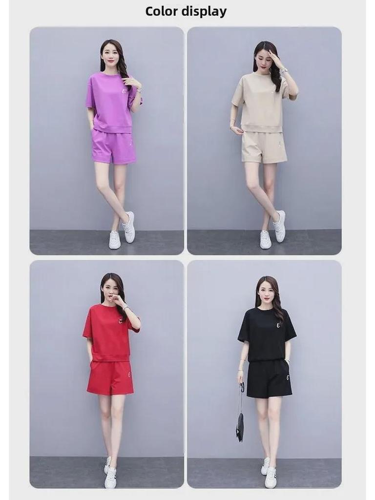 Women's Summer Embroidered Two-Piece Set: Short-Sleeved Top and Casual Loose Shorts