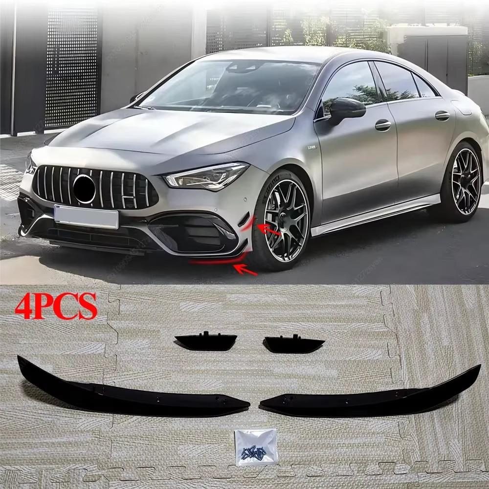 Car Front Bumper Side Spoiler Splitter Canard For Mercedes Benz C118 W118 CLA45 AMG 2019-2023 ABS Fog Lamp Grille Trim Air Blade