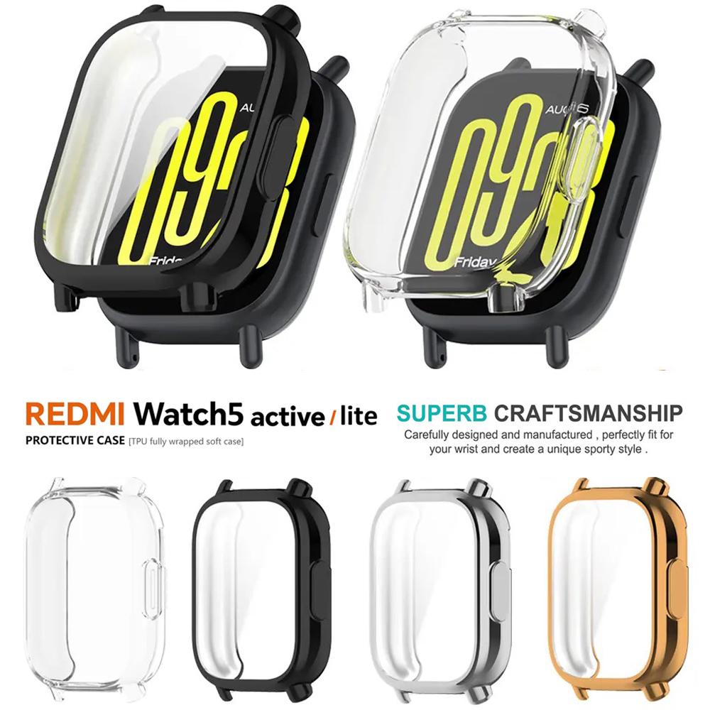 Étui de protection d'écran en TPU souple pour Xiaomi Redmi Watch 5 Active Verre trempé Boîtiers de montre pour Redmi Watch 5 Lite Protecteur