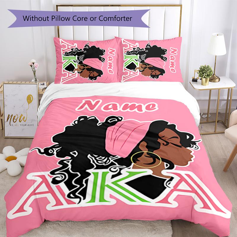 3pcs Custom Name Alpha Kappa Alpha Logo Bedding Set Duvet Cover Closure Includes 1 Duvet Cover & 2 Pillowcases for All Seasons Bedroom Decor