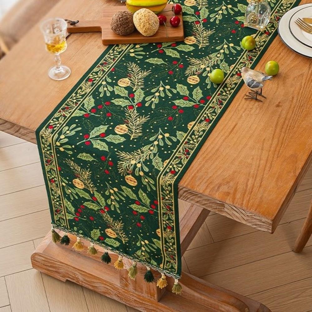 Gradient Tassel Christmas Table Runner Fringed Table Cabinet Cover Cloth Tablecloth  Kitchen