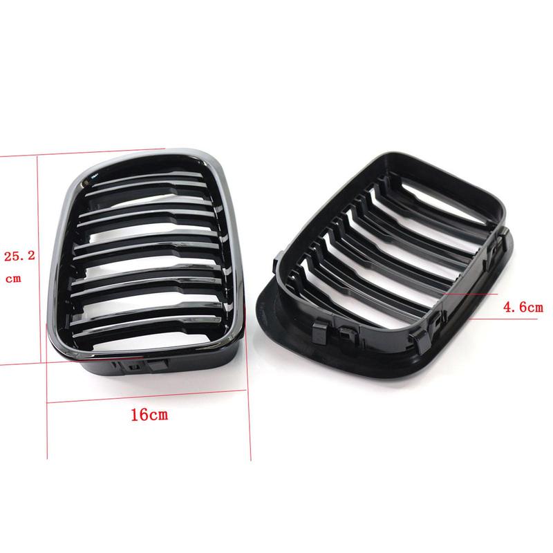 Glossy Black Front Hood Grill Grille Double Line Kidney Auto Body Trim for E46 320i 323i 325i 328i 330i 4 Door Sedan