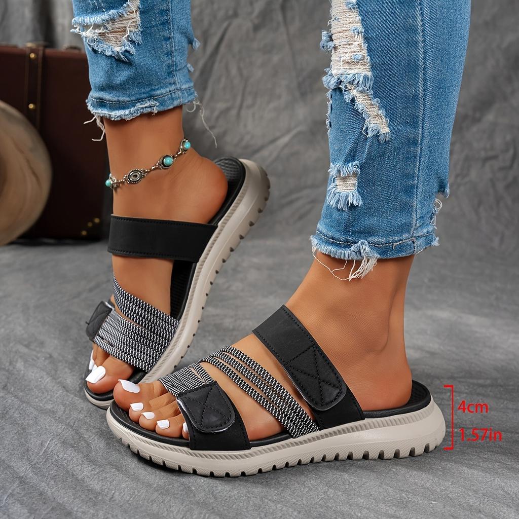 Ladies' Multi-color Elastic Ribbon Slippers with Velcro Adhesive Soft Sole Outdoor Walking Slippers