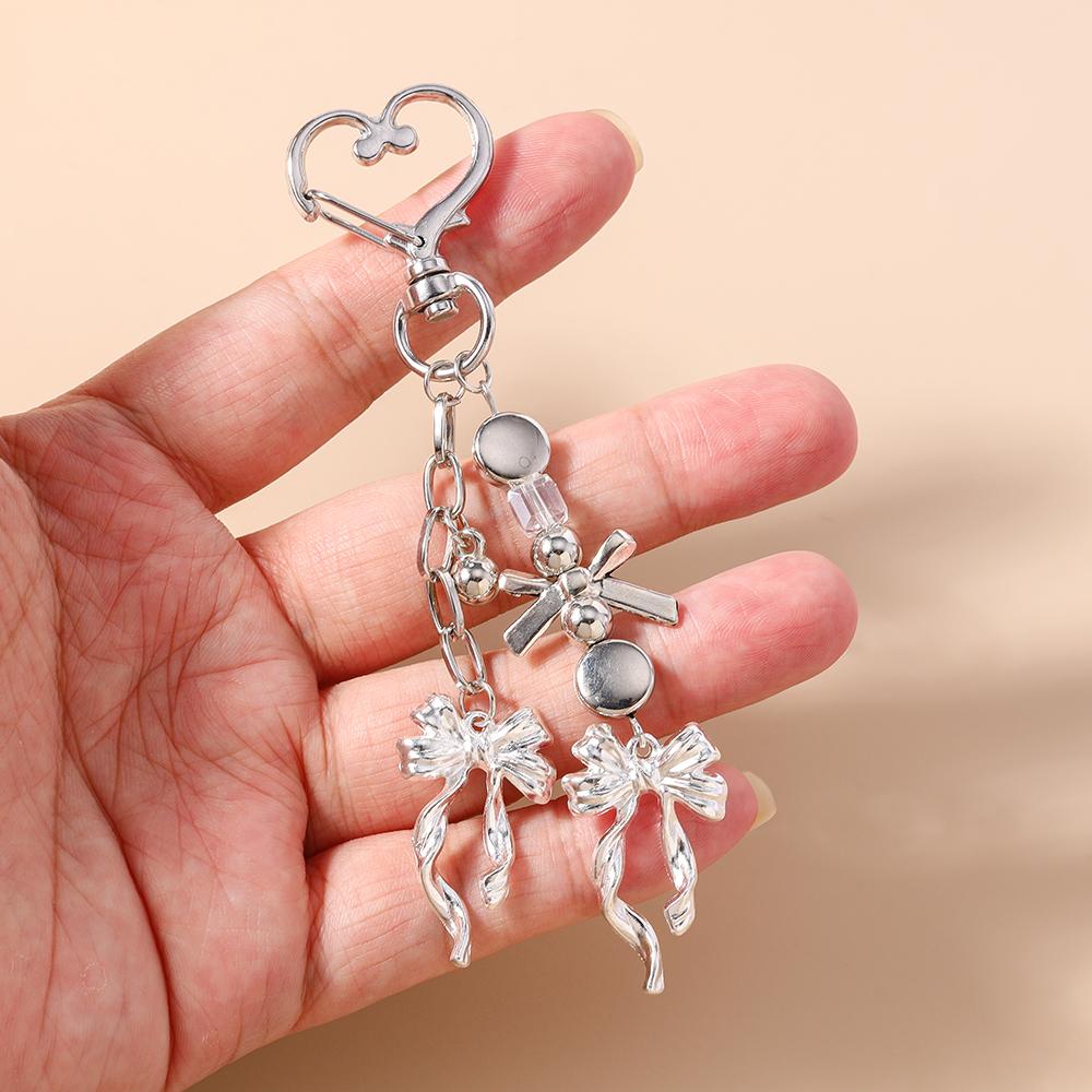 Cute Alloy Bowknot Keychain Women Girls Love Heart Key Ring Pendants for Handbag Decor DIY Jewelry Gift