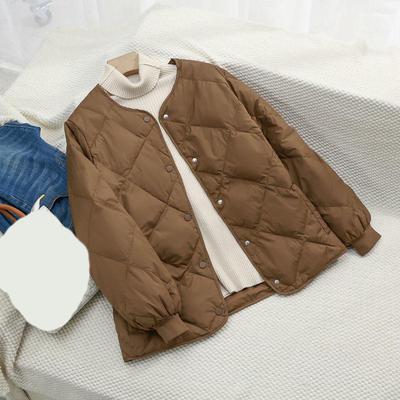 Damen Herbst Winter Übergrößen Gepolsterte Kurze Leichte Jacke Warm Bequem Lässig Knopf Kragenlos Daunenoberteile