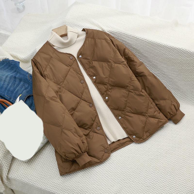 Women's Autumn Winter Plus Sizes Padded Short Lightweight Jacket Warm Comfortable Casual Button Collarless Down Tops
