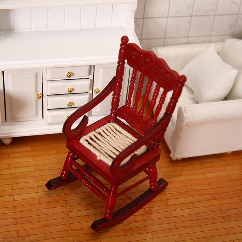 1/12 Toy Model Rocking Chair Pretend for Play Toy Mini Wooden Chair White/Red Role for Play Accessory DIY for Doll House