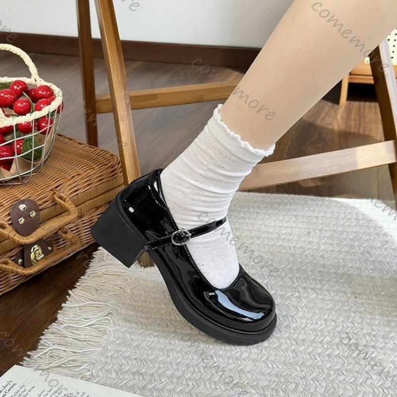 Fashion Comemore Retro Mary Jane Shoes Women Versatile Thick Bottom Leather French Style Round Head Buckle Single Shoes Versatile 2025