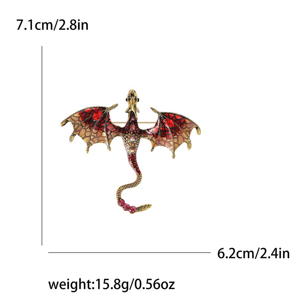 Enamel Dragon Brooches for Women Unisex Rhinestone Necklace Flying Dragon Pins Banquet Party Backpack Gifts Jewelry Accessories