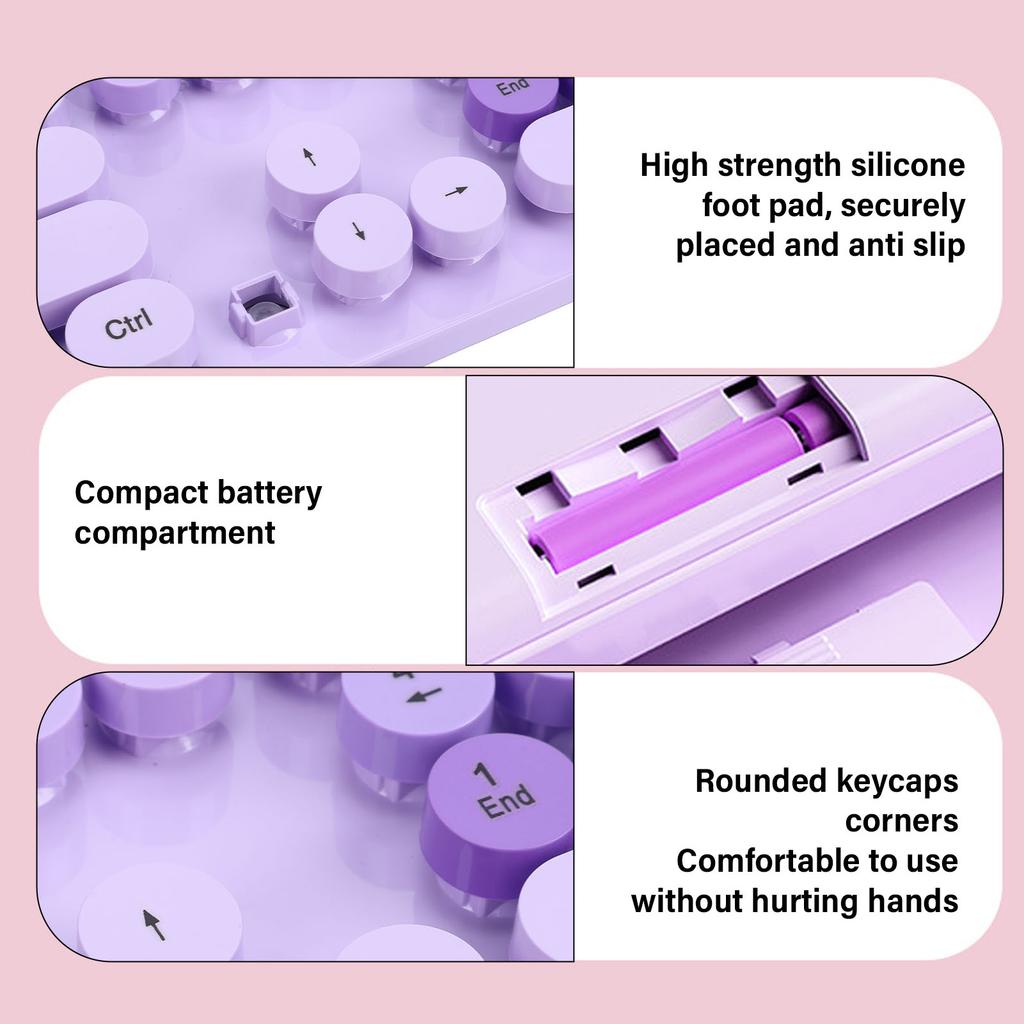 Wireless Cute Keyboard and Mouse 104 Keys Typewriter  Retro Round Keycaps Keyboard for PC Laptop Desktop Wireless Keyboard