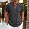 Men's Linen Shirts Short Sleeve Button Up Shirt Casual Summer Loose Fit Home Style Shirts