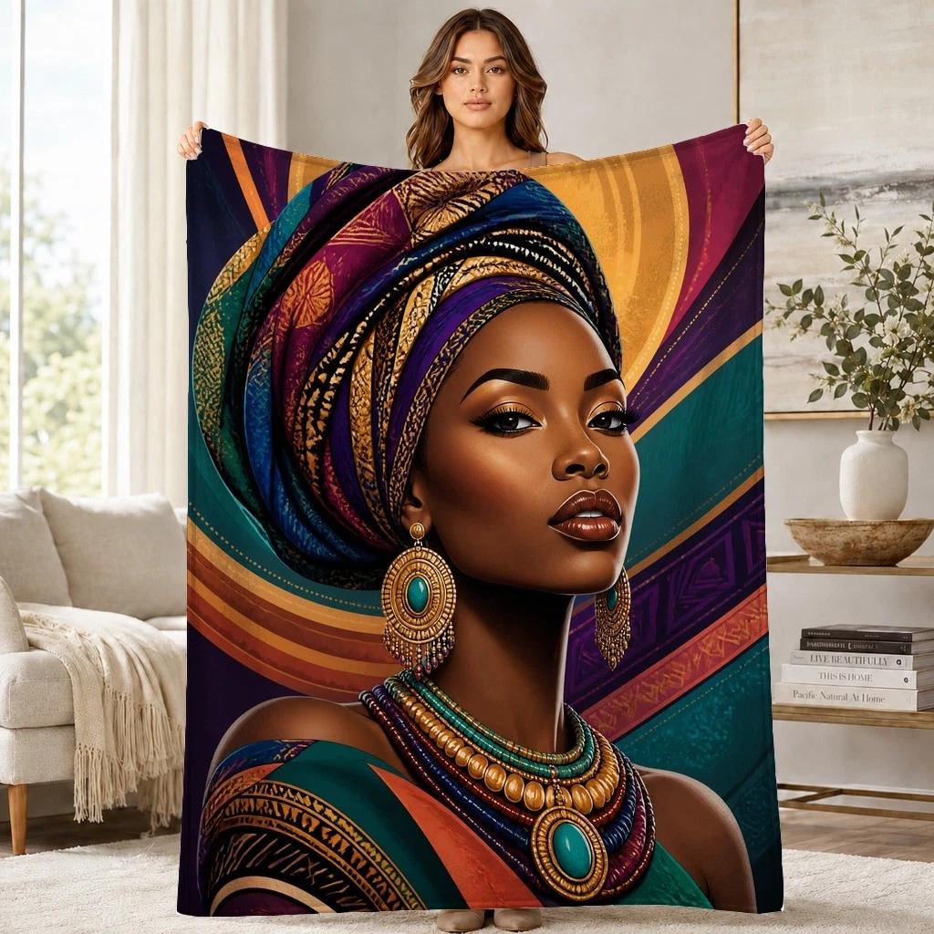 African Queen Headwrap Coral Fleece Blanket