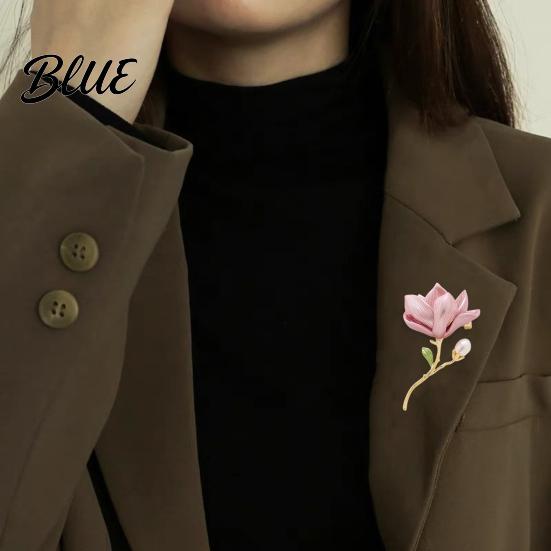Vintage Style Brooch Magnolia Flower Zinc Alloy Faux Pearl Lapel