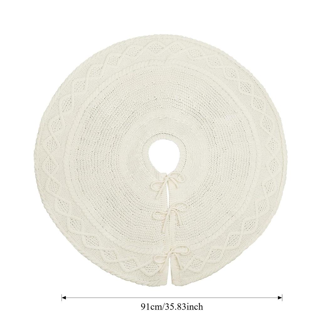 1pc Country Style Cream Knit Christmas Tree Skirt Trim Polyester, Drawstring Closure - Perfect Suitable for Holiday Home