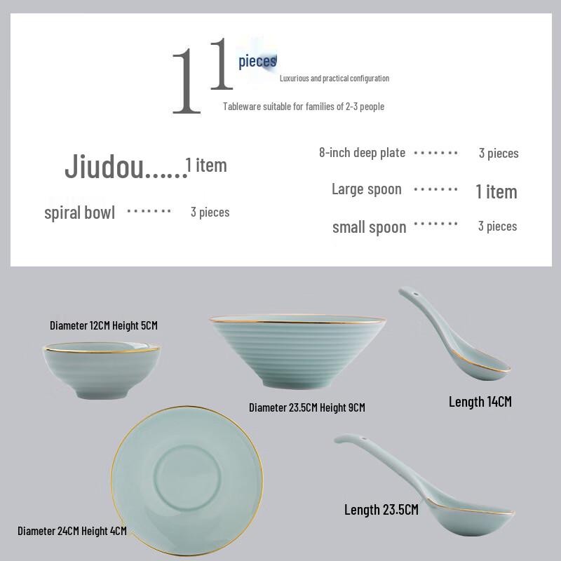 Ruhan Home Gold-Trim Celadon Ceramic 11-Piece Dinnerware Set