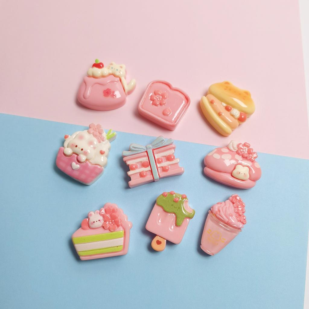 Cutie Pink Ice Cream Cake Kawaii Food DIY Resin Charms Flatback Scrapbooking DIY Crafts Accessories