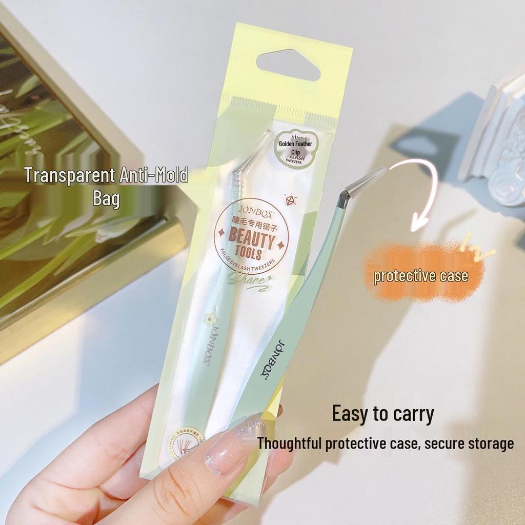 Jiaobosi Gold Feather False Eyelash Tweezers - Beginner Makeup Tool for Eyelash Grafting and Expert Application