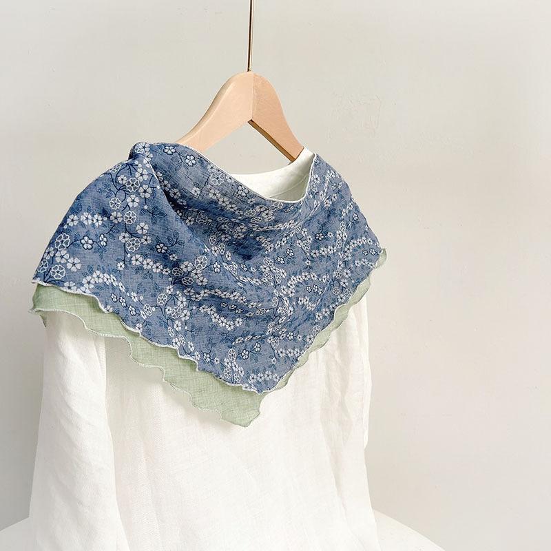 Double Layer Triangle Scarf Women Cotton Linen Scarves Solid Color Scarf Small Shawl Korean Version Shawl  All-match Decorative
