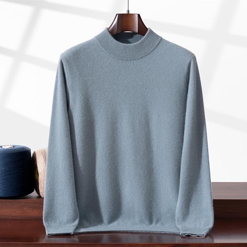 Men's Plus Size Cashmere Pullover: Autumn & Winter Solid Color Half-High Neck Knit Sweater for Business