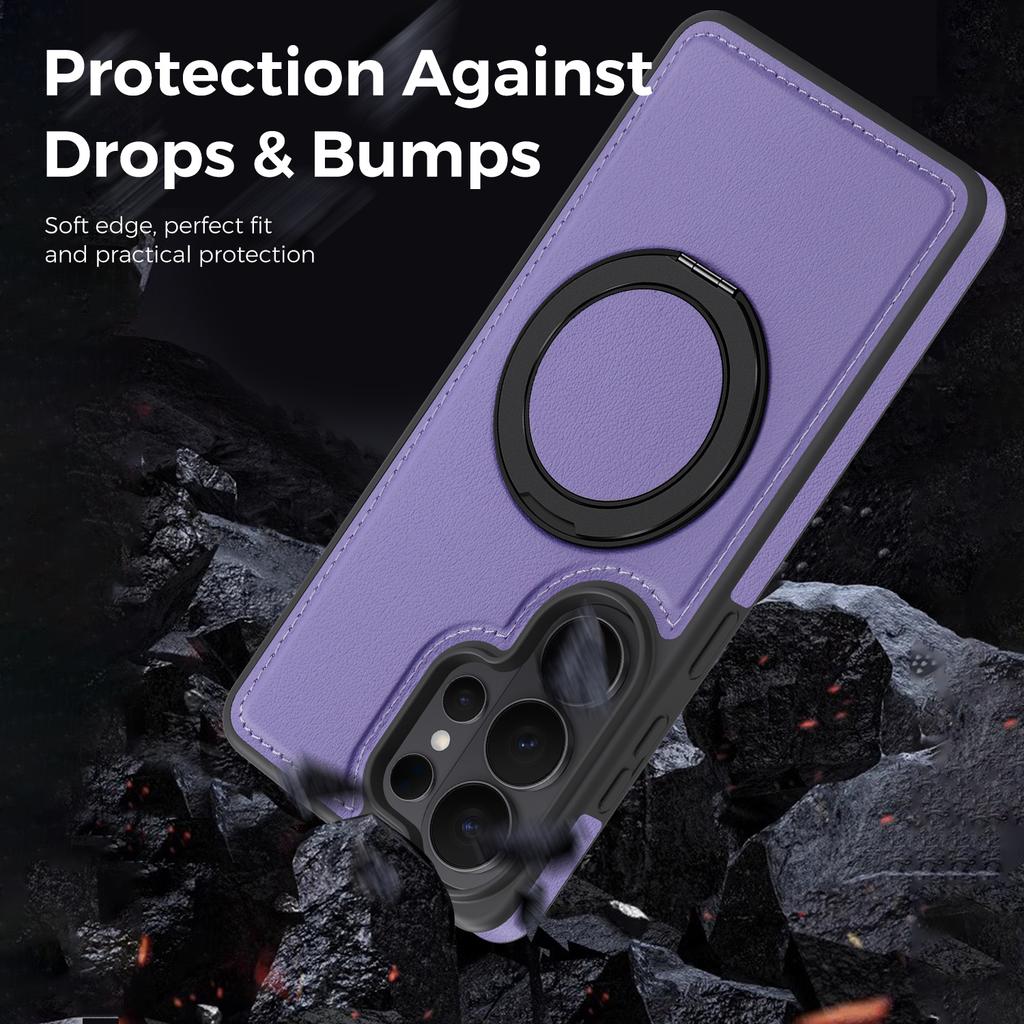 For Samsung Galaxy S26 Ultra Magnetic Case with Ring Kickstand PU Leather Back Cover