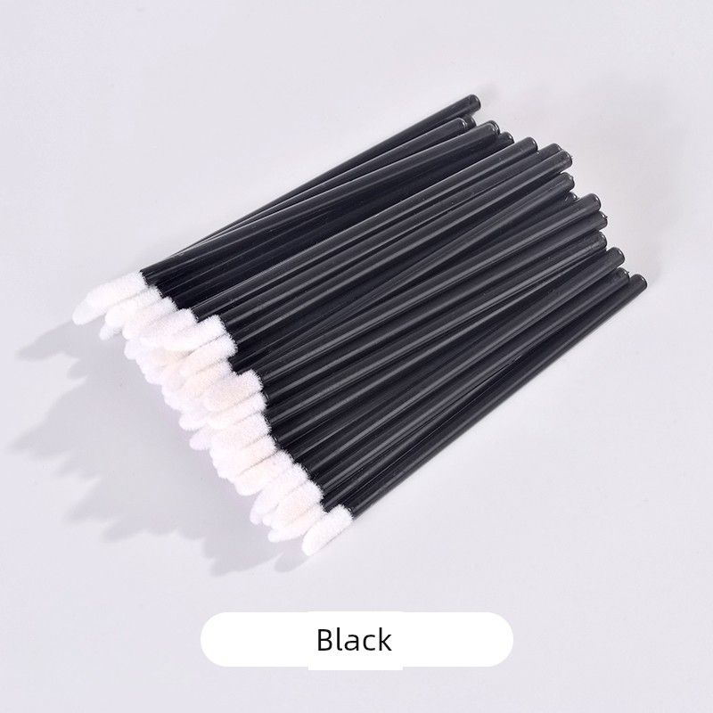 

Disposable Lip Brush Stick for Blending Lipstick, Lip Gloss, Portable Makeup Brush, Flocked Angled Eyelash Cleaning Cotton Swab Man-made fiber 100 Black Lip Brushes - Bagged
