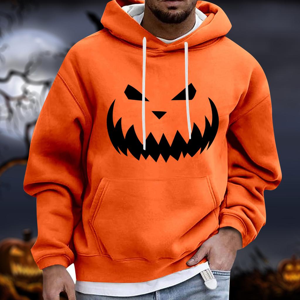 Men's Halloween Hoodie Funny Pumpkin Face Hoodie Scary Long Sleeve Top