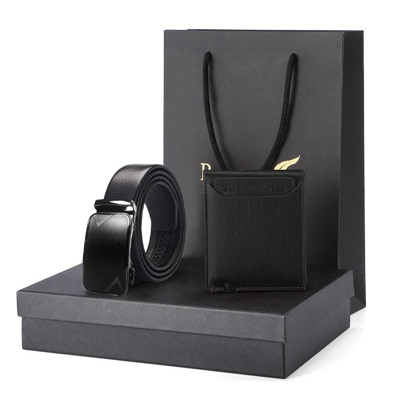 lack pig intestine belt belt wallet gift set gift box men's genuine leather short cowhide wallet men's belt