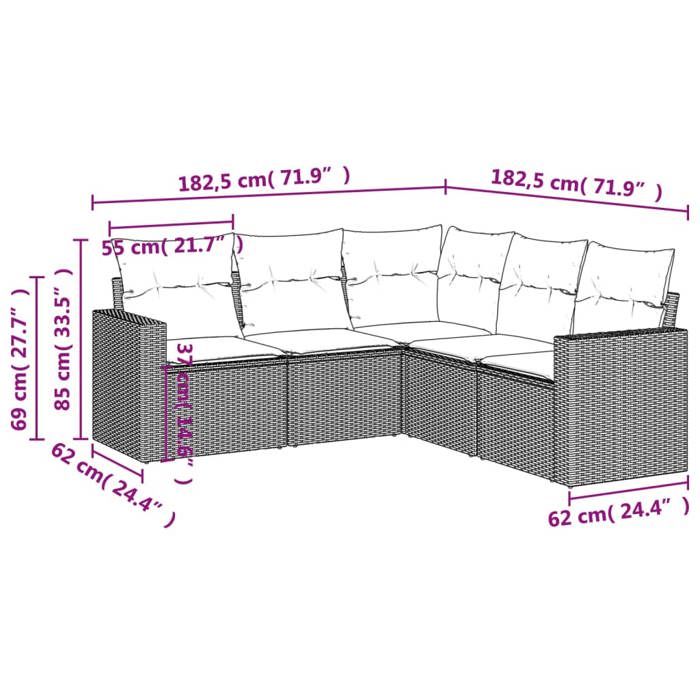 VidaXL Salon de Jardin avec Coussins 5 pcs, Canapés avec Pieds Réglables, Ensemble de Meubles d'Extérieur Patio Terrasse, 3251287