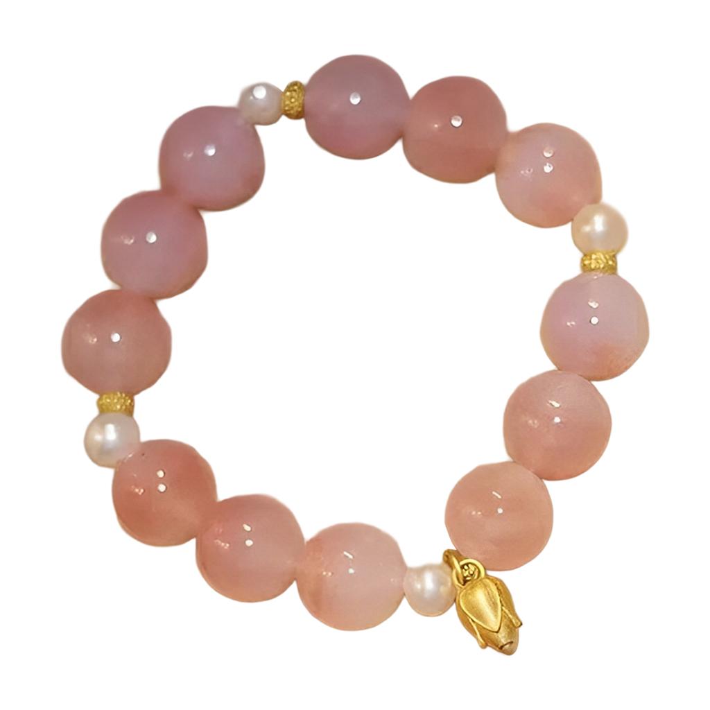 Artisan Glass Beaded Bracelet Light Pink Bracelet with Elastic String for Women Girls Teens Her