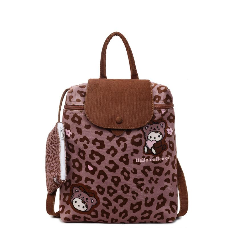 Cute cartoon portable bucket bag female new leopard print backpack college style student schoolbag