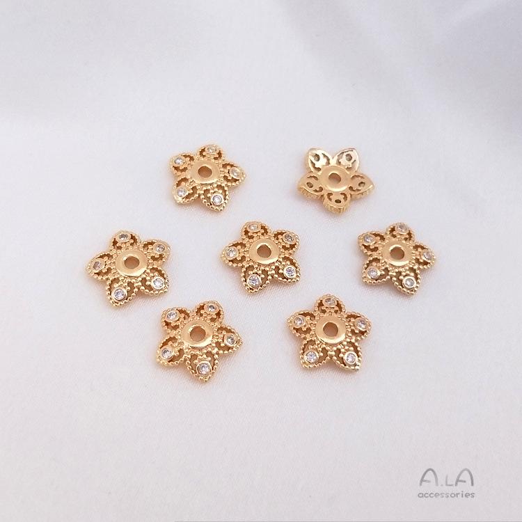 Capuchón de Cuentas de Flor y Copo de Nieve de Circonita Relleno de Oro de 14K para Pulseras DIY