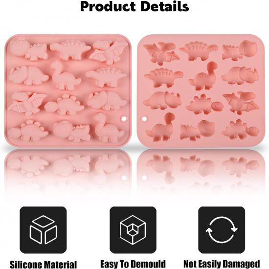 Dinosaur Silicone Mold, Food Grade Non-Stick Pink Chocolate Mold for Kids, 12-Cavity Flexible and Easy Release, BPA Free Baking Tray for Cake, Candy,
