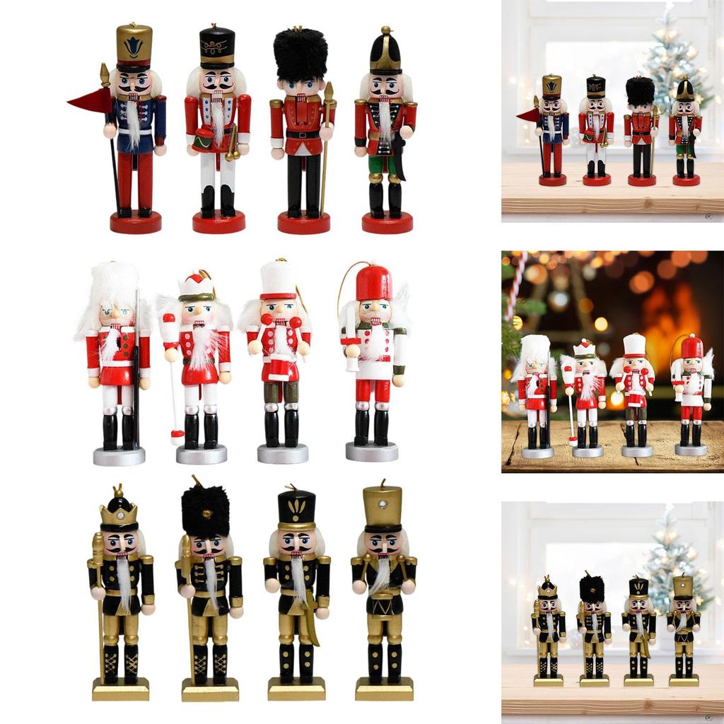 4Pcs Christmas Nutcracker Ornaments Collectibles Arts Crafts Christmas Decoration Nutcracker Figurines for Office Shelf Festival