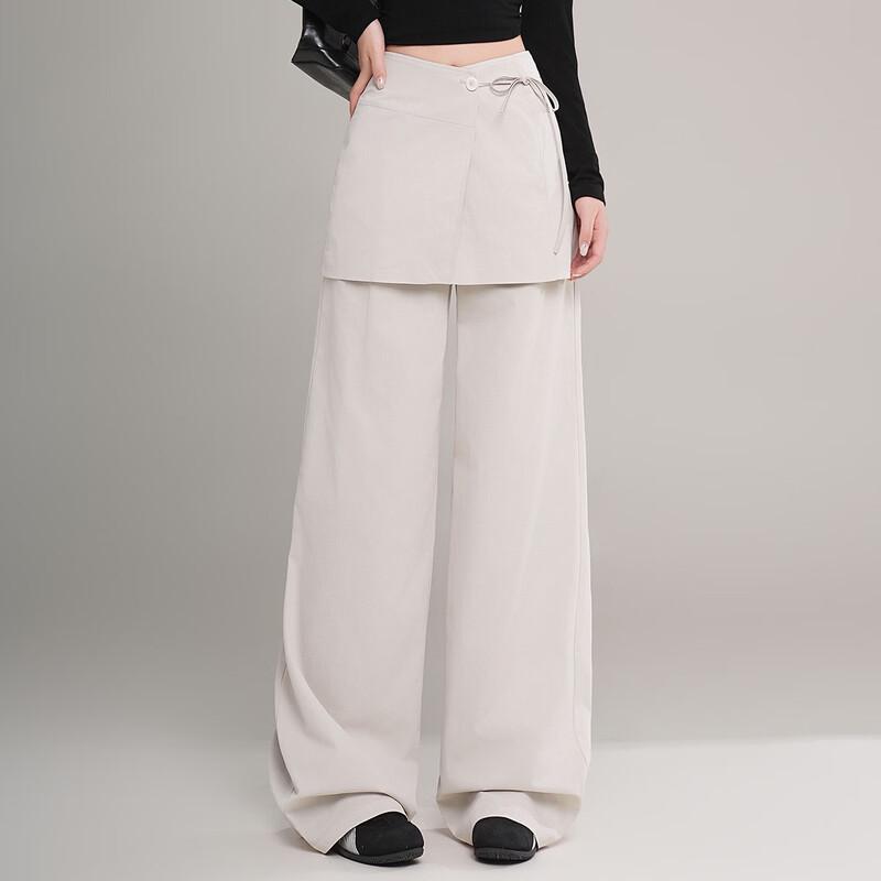 Elegant Detachable Panel High-Waist Wide-Leg Straight Pants