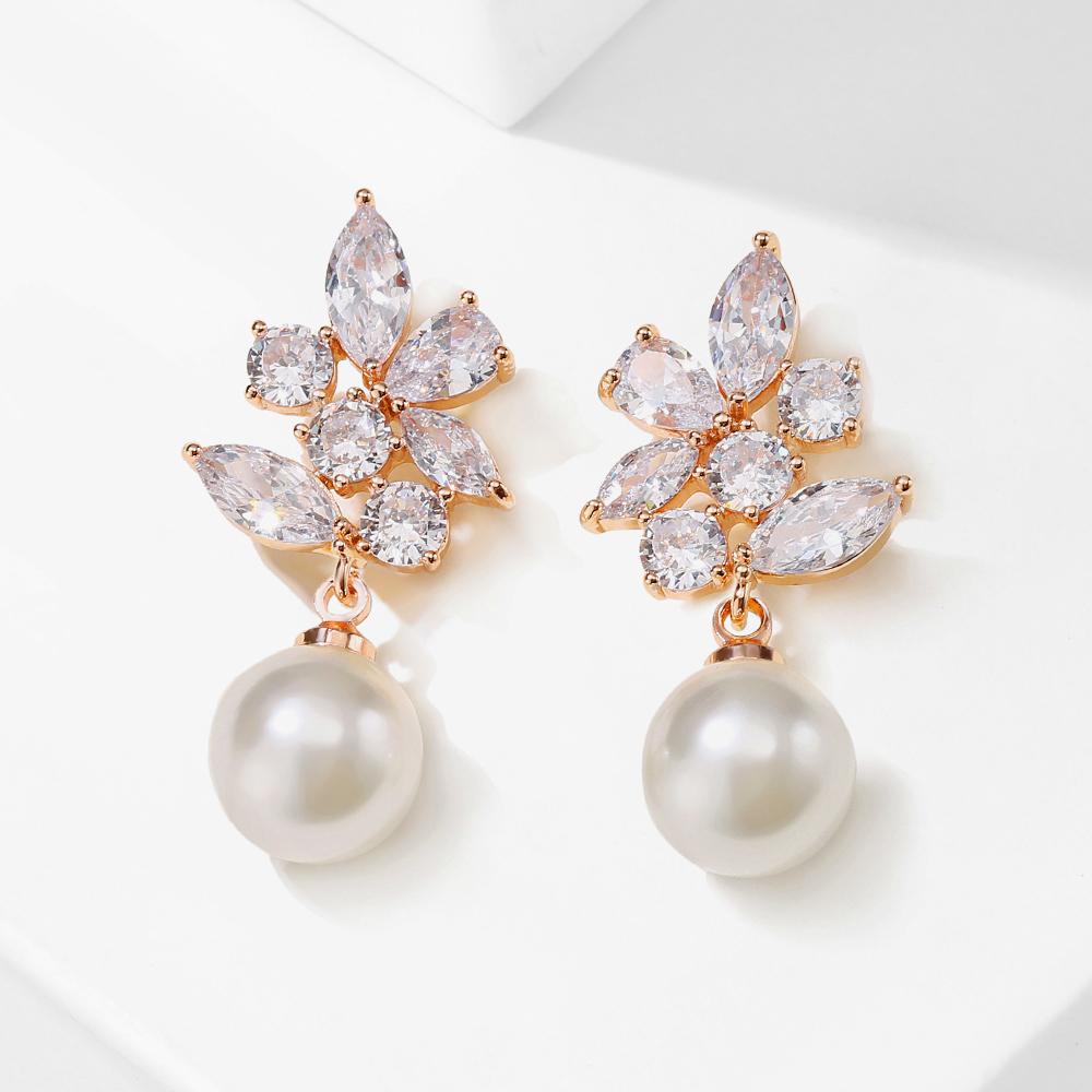 ZAKOL Brand Design Romantic Cubic Zirconia Imitation Pearl Drop Earrings Luxury Wedding Party Jewelry for Women