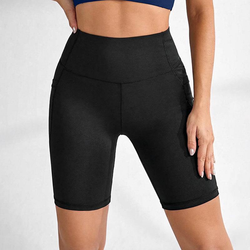 Summer Yoga Print Pocket Shorts: Solid Color, Elastic, Five-Point Design for Running and Fitness Large чёрный