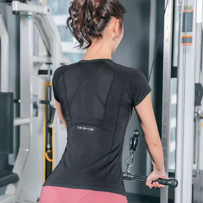 Camiseta deportiva para mujer, de verano, transpirable, sexy, bonita, para la espalda, ropa de fitness, secado rápido, para correr, entrenamiento, manga corta, top de yoga