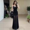 Chic Artistic Style Camisole Dress: Waist-Cinching Fishtail Mesh Design for Tall Women