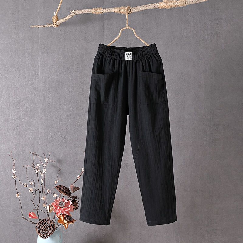 Summer Women Trousers Casual Cotton Linen Pants Loose Straight Trousers Nine Point Harem Pants