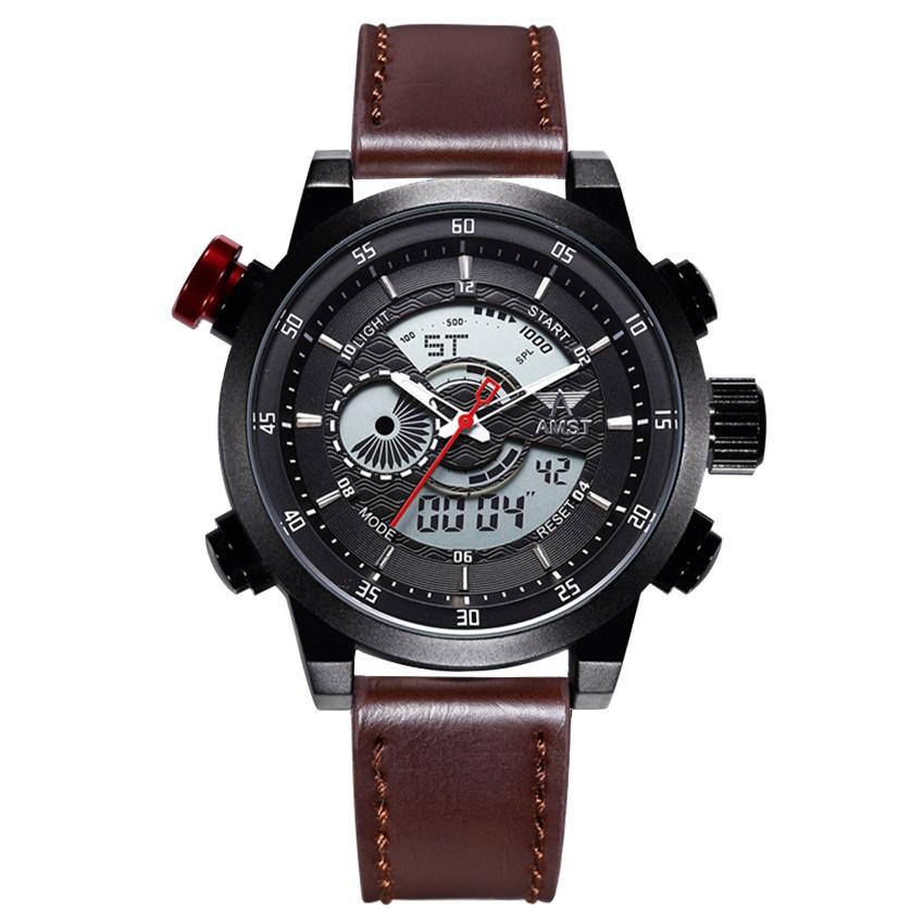 NEW AMST Luxury Brand Men's Quartz LED Watches Men Fashion Casual Sports Clock Genuine Leather Military Wrist Watch