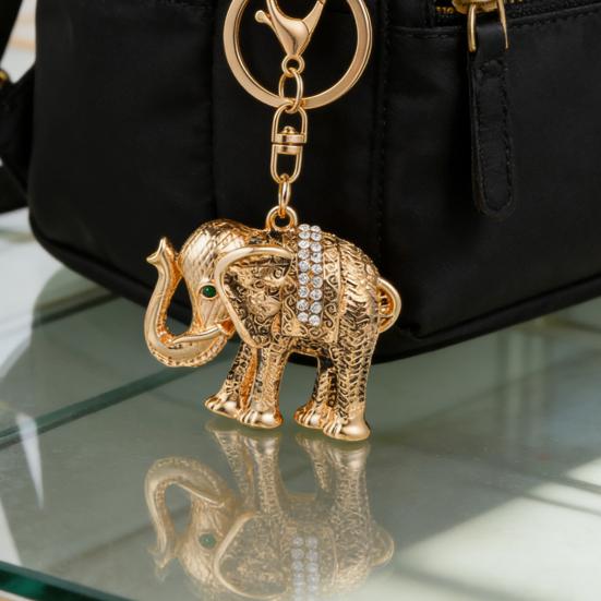 Keychain Pendant 3D Cartoon Elephant Design Sparkling Rhinestones Inlaid Key Chain with Lobster Clasp Key Ring Bags Accessories