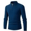 British Style Half Zip Stand Collar Mens Twisted Thick Knit Sweater