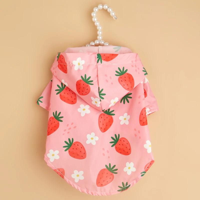 

Small Dog Raincoat Strawberry Flowers Pet Waterproof Clothing Pomeranian Poodle Bichon Frise Schnauzer Pet Outfit Dog Clothes XS（old） розовый