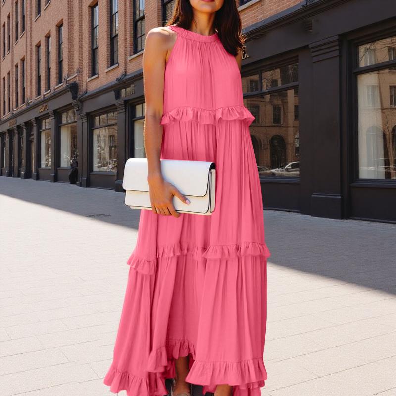 ZANZEA Womens Summer Round Neck Off Shoulder Sleeveless Long Dress