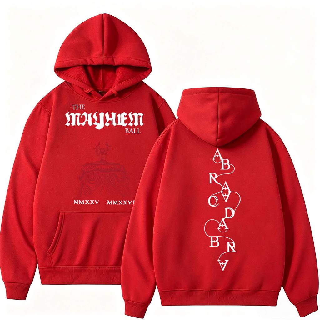 Lady Gaga The MAYHEM Ball Red Dress Print Hoodie Trend Pop Music Vintage Long Sleeve Loose Fleece Casual Men Women Pullover Male