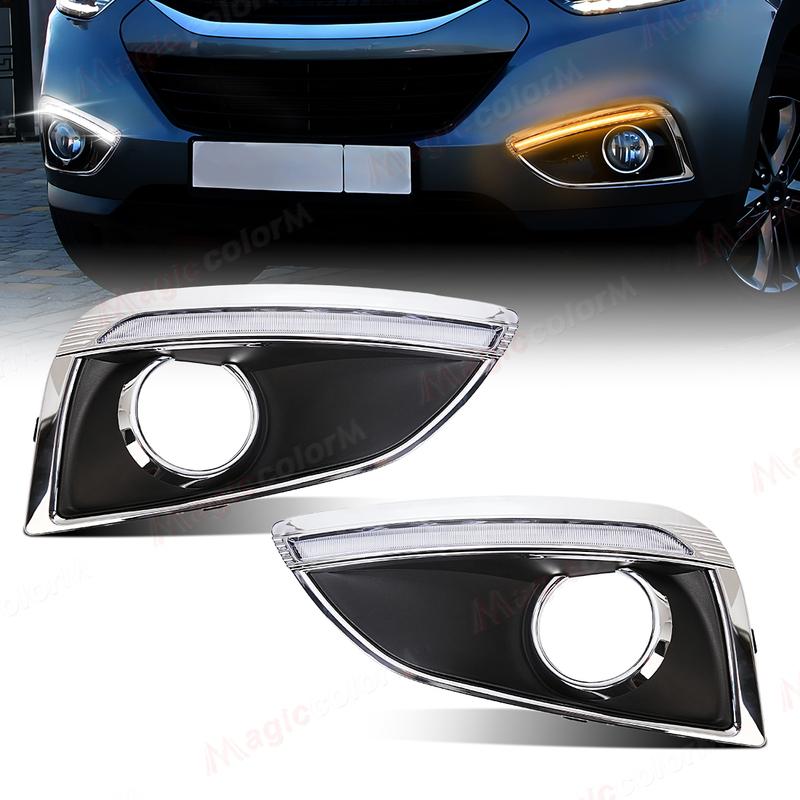 Car Light DRL For Hyundai IX35 2010 2011 2012 2013 Daytime Running Light Front Bumper Turn Signal Headlights Fog Lamp 12V