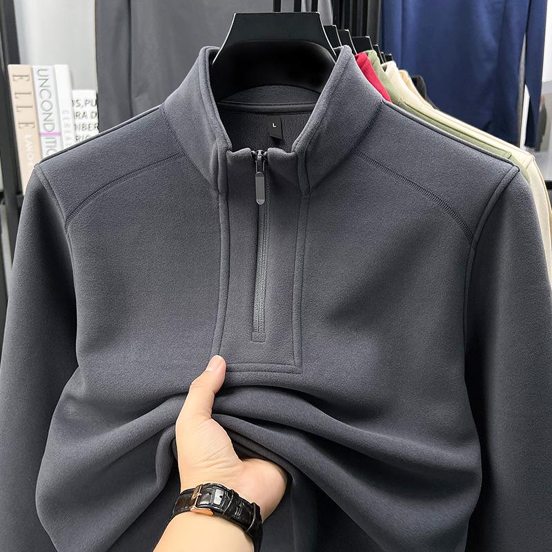 2025 Autumn/Winter Men's Solid Color Half-Zip Windproof Stand Collar Fleece Hoodie