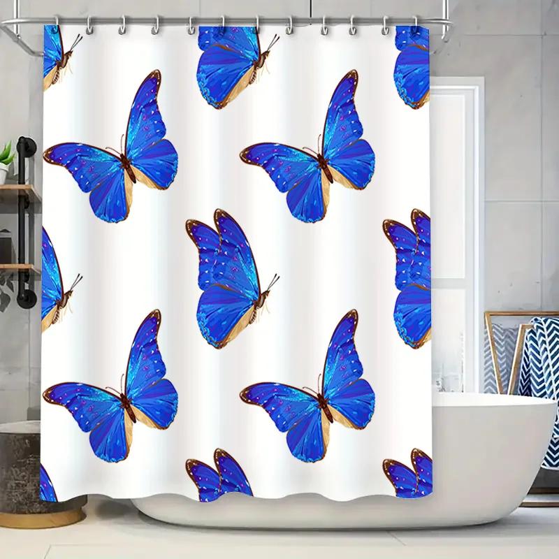 Blue Butterfly Shower Curtain Waterproof Washable Bathroom Decor Home Decoration Blue Butterflies W60H190(CM)-1 Pcs