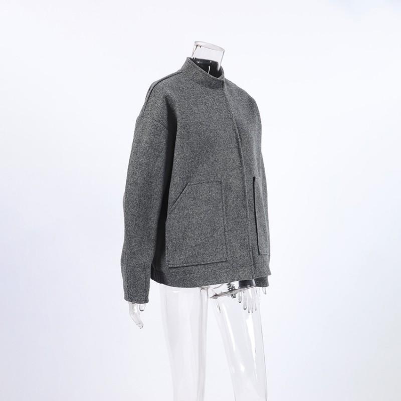 Womens Mid-Length Wool Blend Coat 2026 Winter Loose Stand Collar Thick Commuter Outerwear
